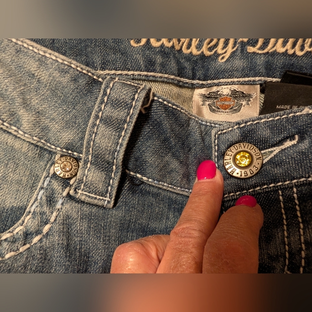 Authentic Harley-Davidson® Stylish Blue Jeans with Embellished Rhinestone Size 4 - Picture 13 of 16
